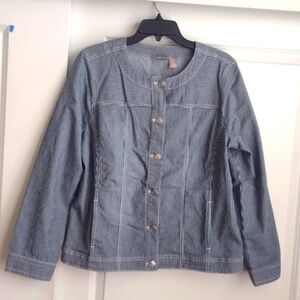 NWT Chico's Railroad Stripe Heritage Denim Jacket Size 2
